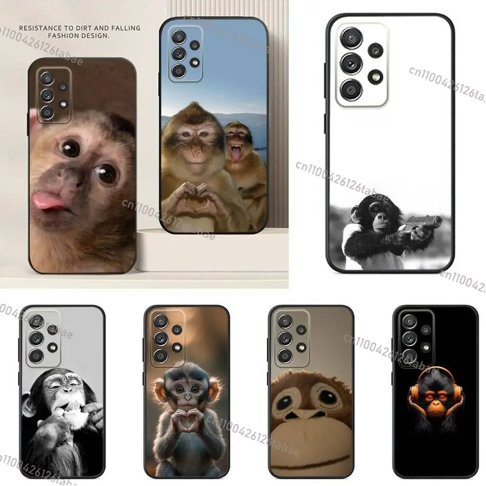 Funny Monkey Silicone Phone Case For Samsung S24,21,22,23,30,Ultra,20,Plus,Note,10,9,Black soft silicone case