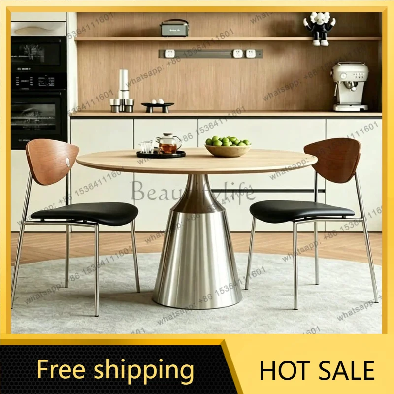 Factory Direct Sales Stainless Steel Slate Dining Table Household Simple Round Table Turntable