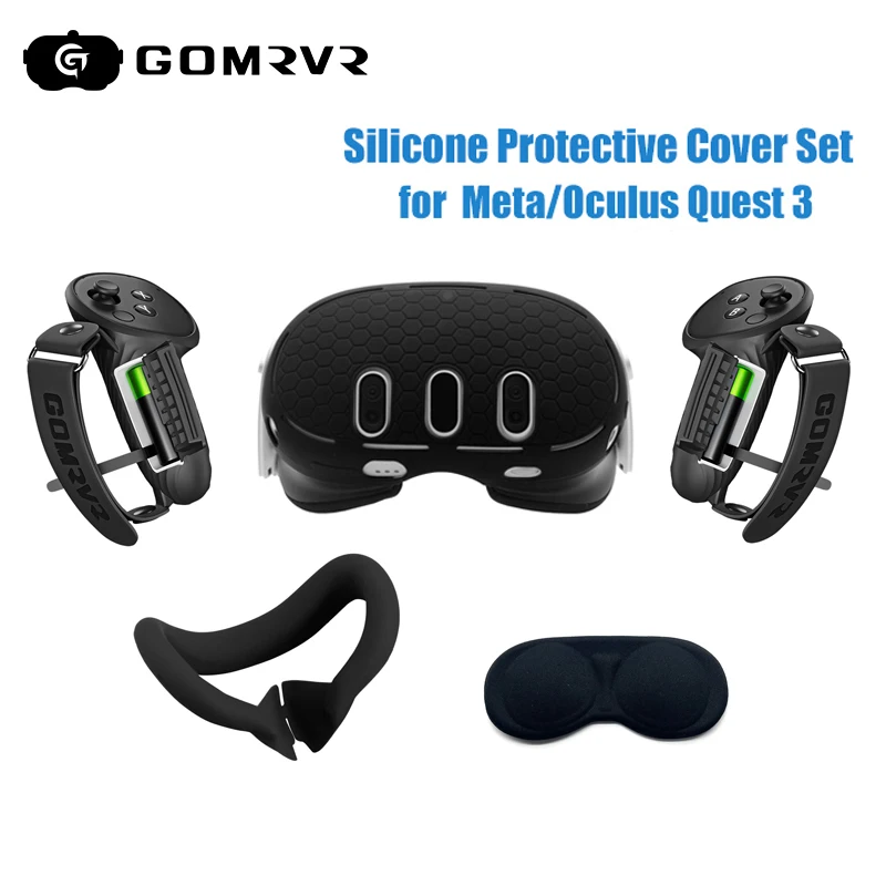 GOMRVR Silicone Protective Cover 4-Piece Set For Meta Quest 3 Replacement Anti-Leakage Nose Pad Mask VR Shell Cover Accessories