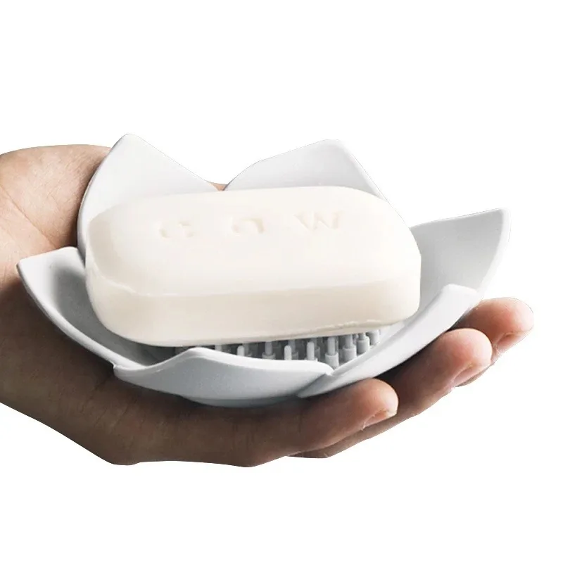 1PC Silicone Box Draining Soap Dish Soap Box Plate Lotus Shape Soap Holder Portable Soap Dishes Bathroom Accessories