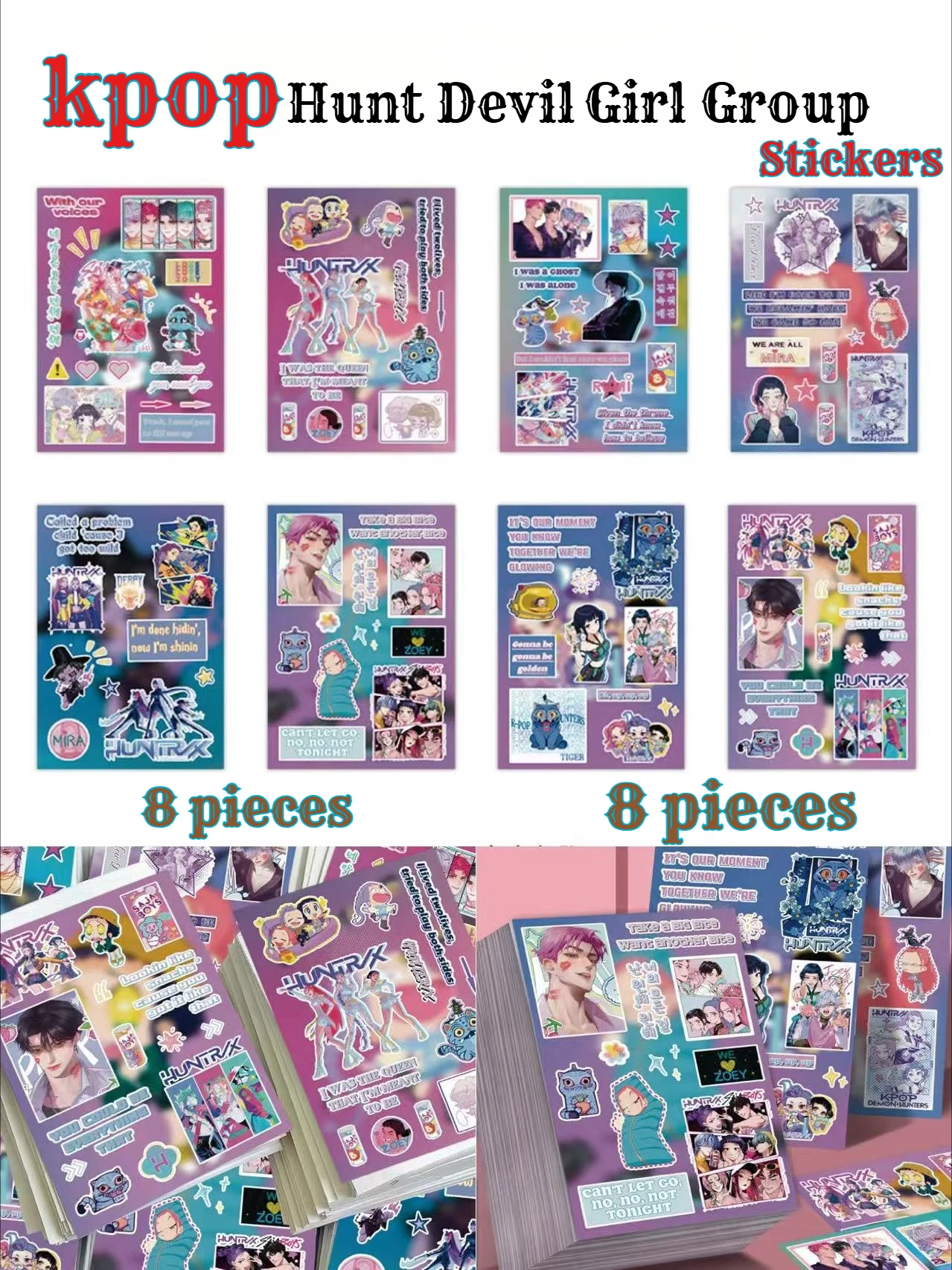 2025 nowa eksplozja MINISO 8 naklejek kpop witch hunters do rękodzieła, wycinania, film kolage, prosty pakiet, dekoracja ręcznie robiona