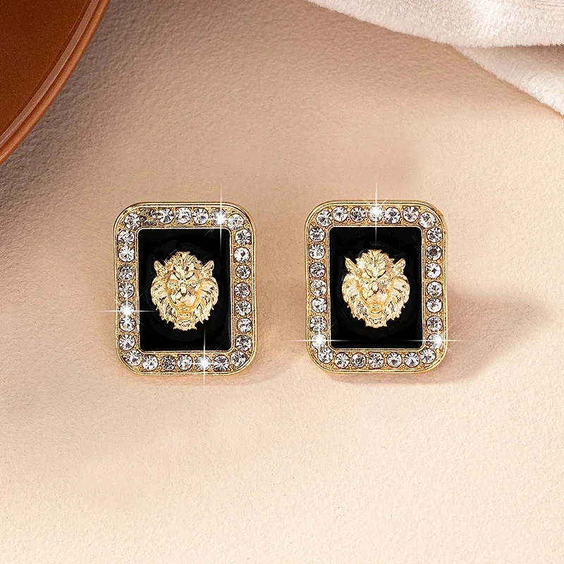 Simple Lion Head Square Geometry Earrings For Women Party Gift Fashion Jewelry Ear Accessories E409