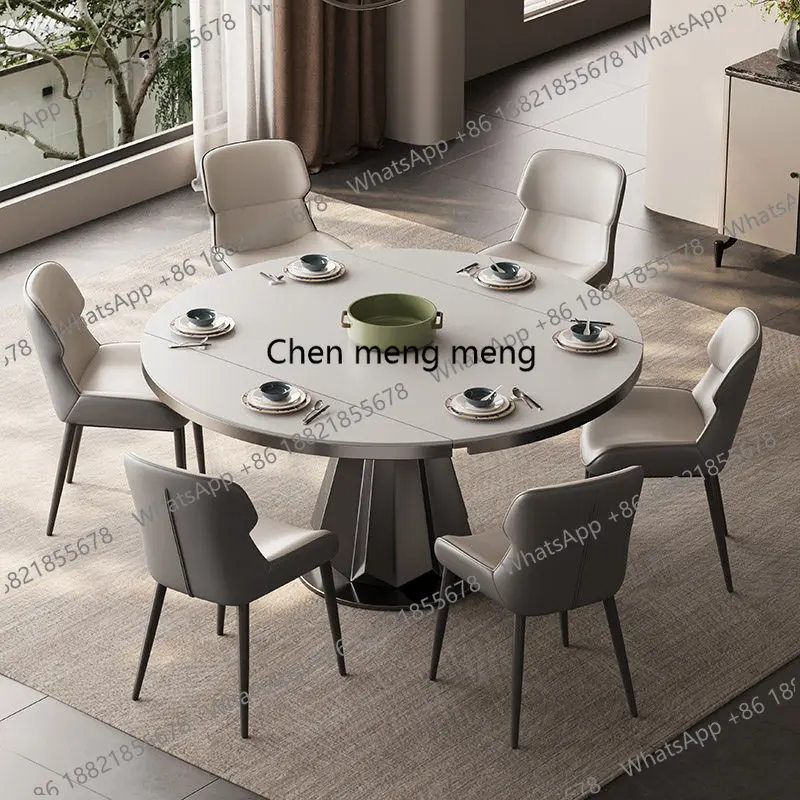Multifunctional dining table Deformed telescopic foldable rock slab table Modern simple household with turntable