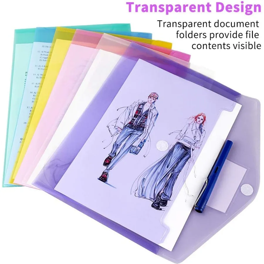 Confezione da 11 buste in plastica poli per archiviazione, buste trasparenti per documenti, buste per documenti in formato A4 con lettera americana, con tasca per etichette e bottone per incollare