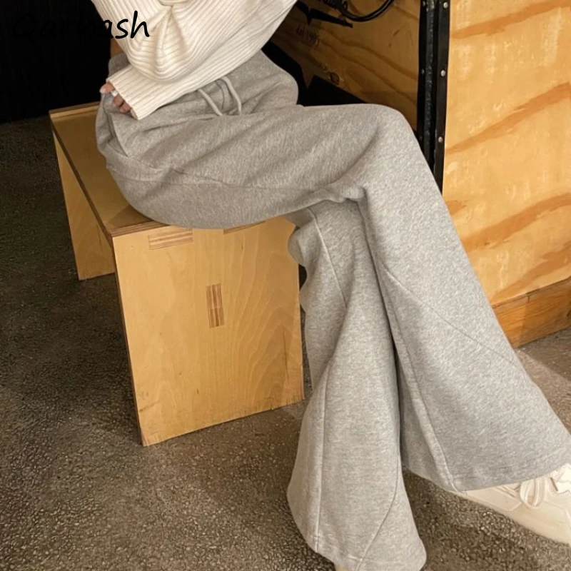 Wide Leg Pants Women Leisure Lace Up High Waist Loose Sporty Autumn New Solid Elastic Waist Simple School Girls Streetwear Chic