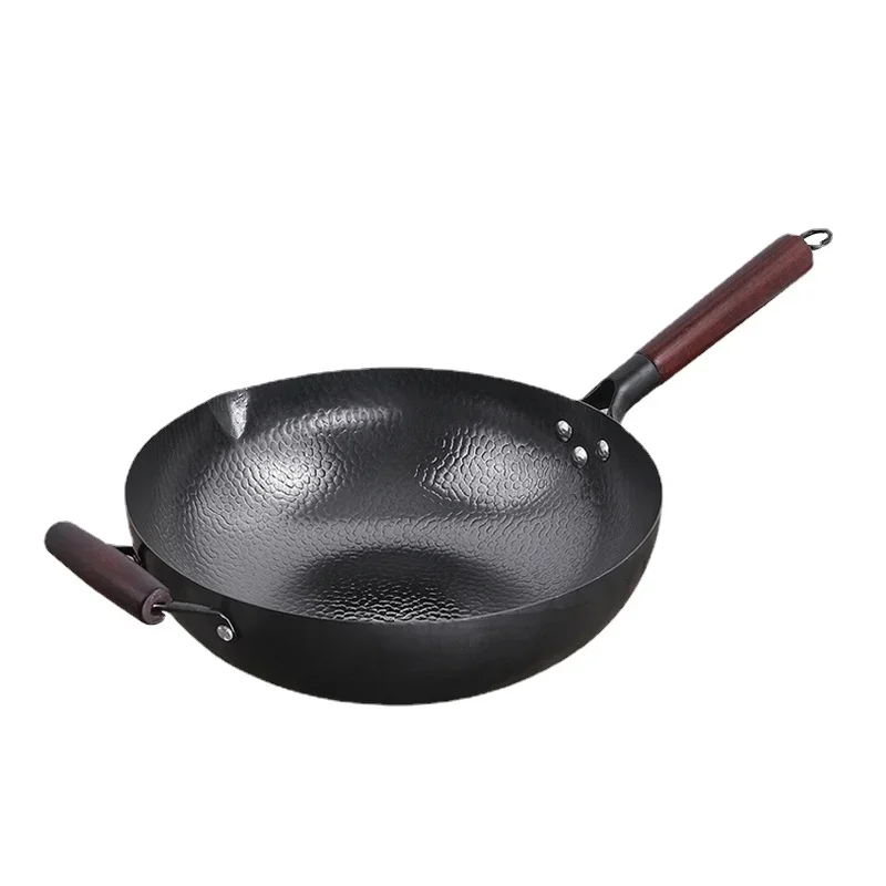 

32/34cm High Quality Iron Wok with Ear,Traditional Handmade Iron Wok Non-stick Pan Non-coating Gas Cooker Cookware