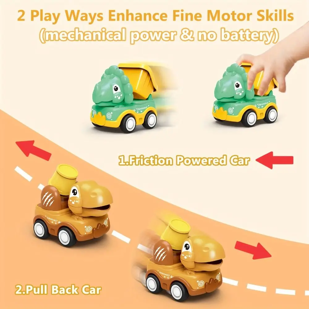 Montessori-Dinossauro Educacional Toy Car Set, Pull-back Veículo, Fricção-Powered plástico, bonito, mágico, presente de aniversário, 6pcs