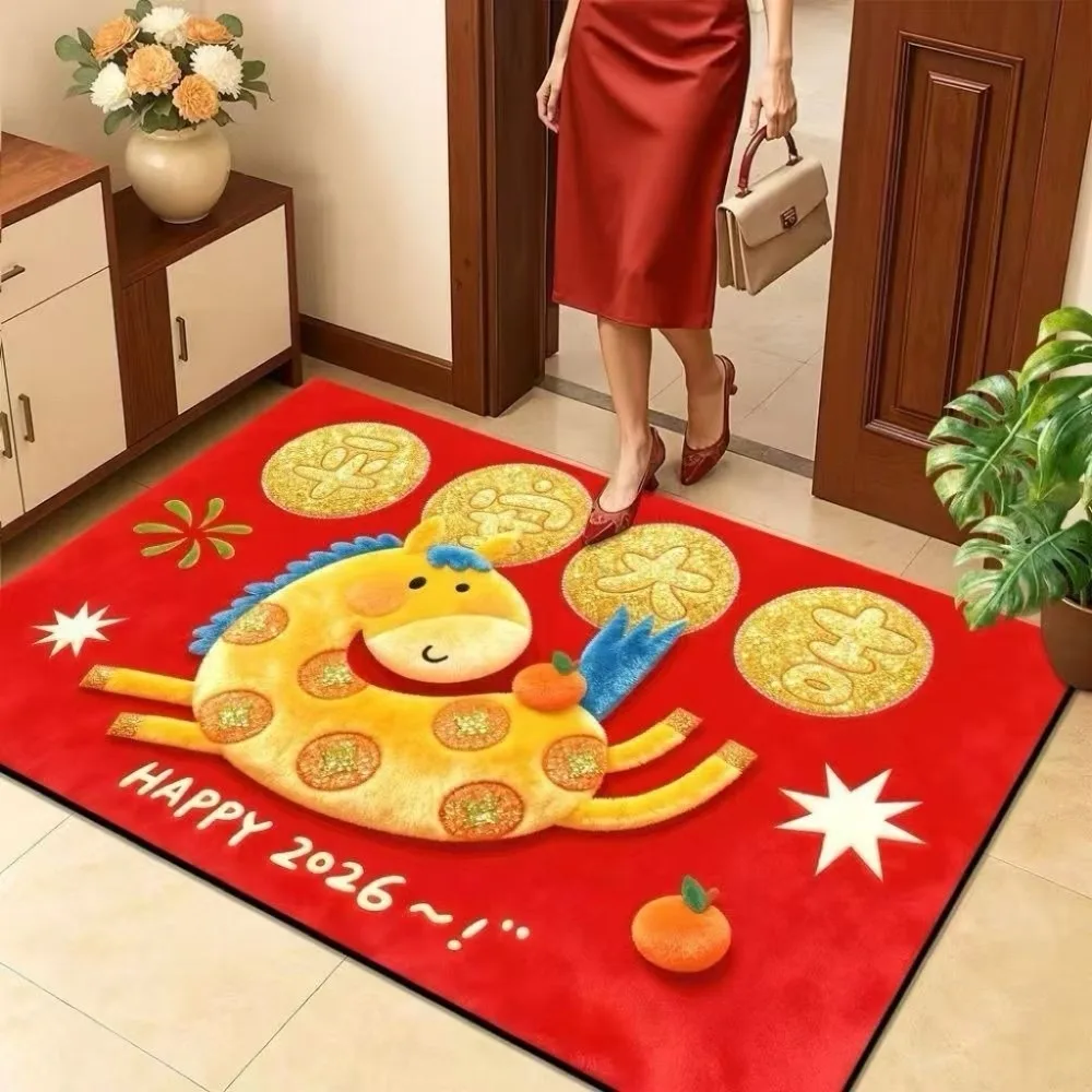 

Creative Cartoon Horse Floor Mat Quick Dry Soft 2026 New Year Anti Slip Mat Lucky Convenient Pony Door Mat Lunar New Year