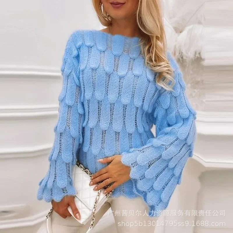 Autumn Winter New Women\'s Elegant Texture Knitted Sweater Can Be Diagonal Collar Wear Casual Fashion Tops