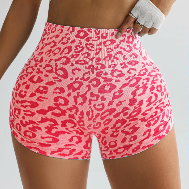Popular High Waist Belly Leopard Print Yoga Three-point Pants Women's Hip Lift Tight Outer Wear Running Fitness Shorts