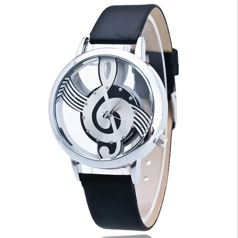 Reloj de cuarzo con notación a la moda para hombre y mujer, pulsera informal con correa de cuero PU en blanco y negro, regalo femenino