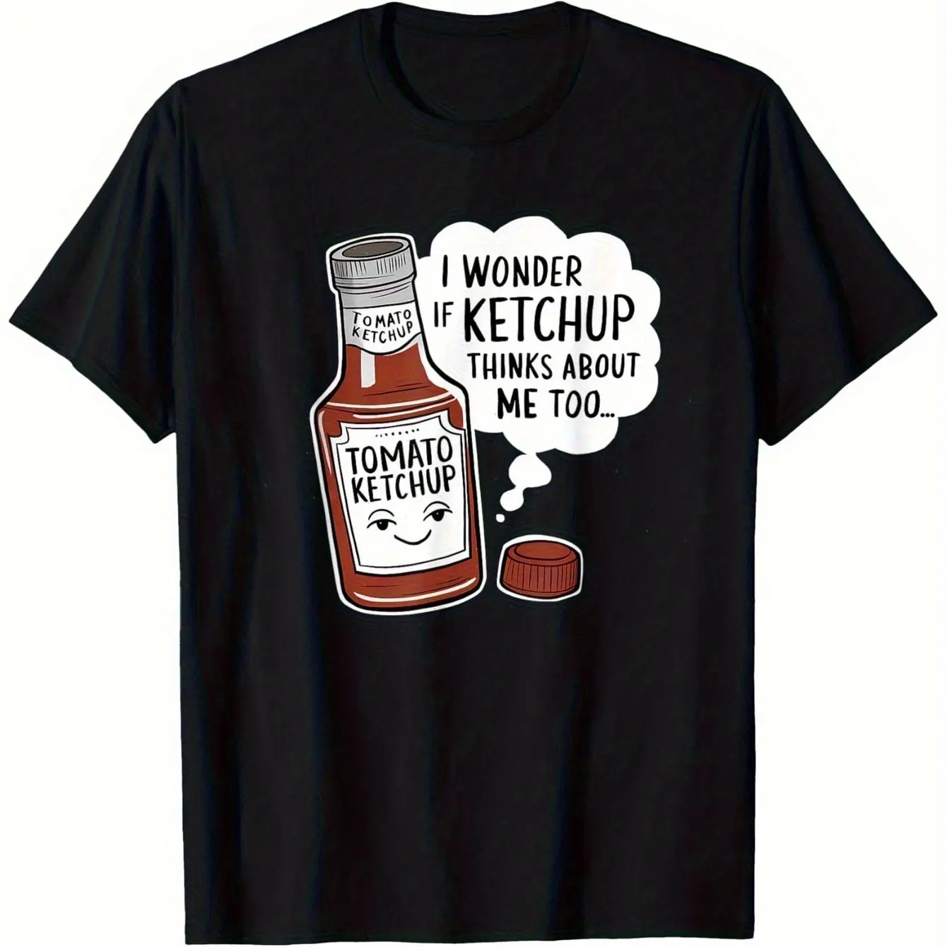 Funny Do I for THINK Tomato Sauce Is Thinking of Me? Men's T-Shirt Casual Short Sleeve Round Neck Shirt with Tomato Print