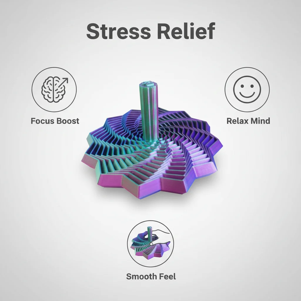 3D Printed Sensory Stress Relief Star with Handle, Colorful Fractal Expanding 12-Pointed Spiral Star Toy for Office Desk Stress