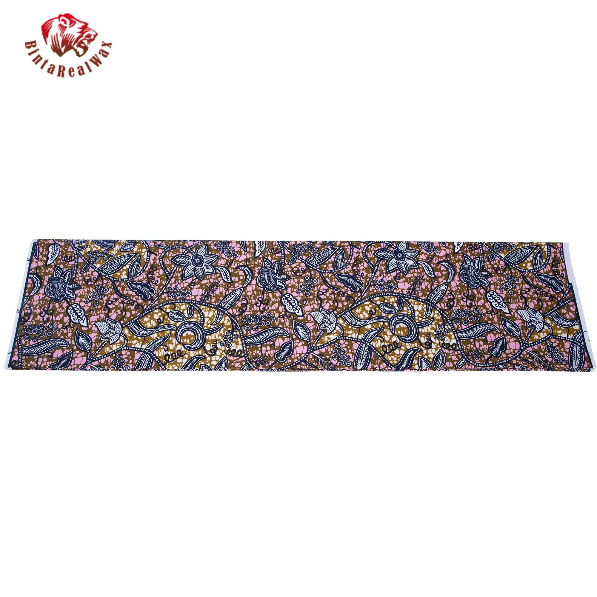 African Wax Print Fabric, Ethnic Floral Paisley Pattern, Brown Pink Blue Color Ankara Fabric for Dress Skirt Clothing FP6695 view 3