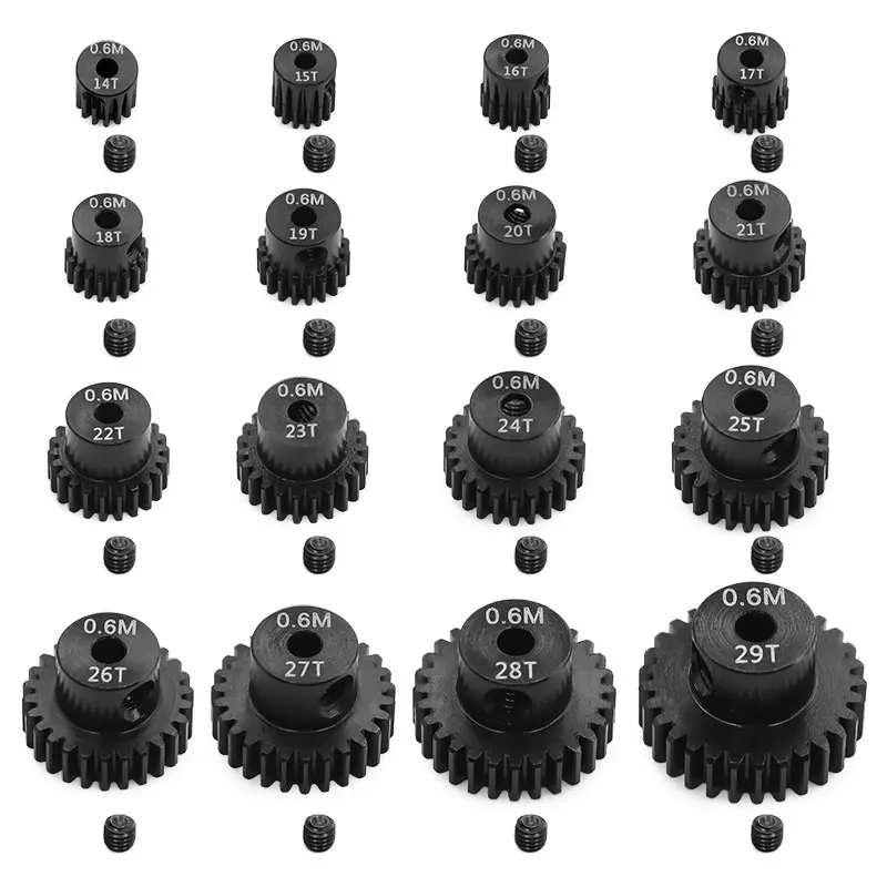 RZ022 0.6 Module Steel Motor Gear 3.175mm Shaft 22T-29T Hardened Steel Pinion for Tamiya MJX RC Car Brushless Brushed Motor