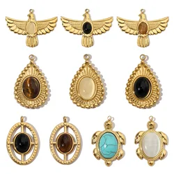 3pcs/Lot French Eagle Natural Stone Stainless Steel Diy Charms Women Turtle Necklace Pendant Waterdrop Tiger Eye Jewelry