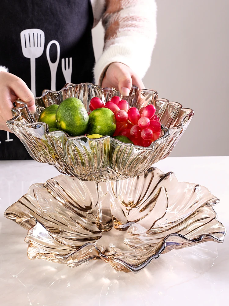 Fruit tray, living room, household tea table, high beauty net, red crystal glass, Dim sum tray, luxury, high-end candy snack