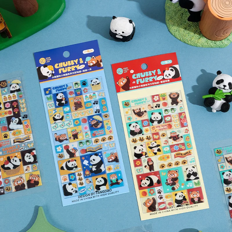 1Pcs Sheets Panda Series Square Sticker Cute Cartoon Animal Holographic Decals for Scrapbooking Journal Planner DIY Collage