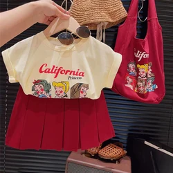 Conjunto de Top y falda de 2 piezas para niños, Camiseta estampada de Disney para niña, vestido de princesa Kawaii JK, uniformes informales para niña Bebé y Estudiante