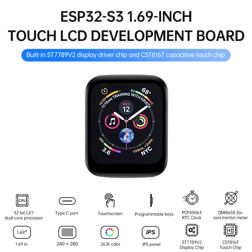 ESP32-S3 1.69-inch LCD Development Board – Supports Wi-Fi and Bluetooth Development Modules, Type-C Port, 240×280 Resolution