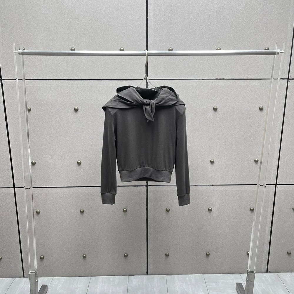 

Women's Distressed Cotton-Linen Blend Hoodie Shoulder-padded Long-Sleeve T-Shirt Y2K Style Fall/Winter New Arrival