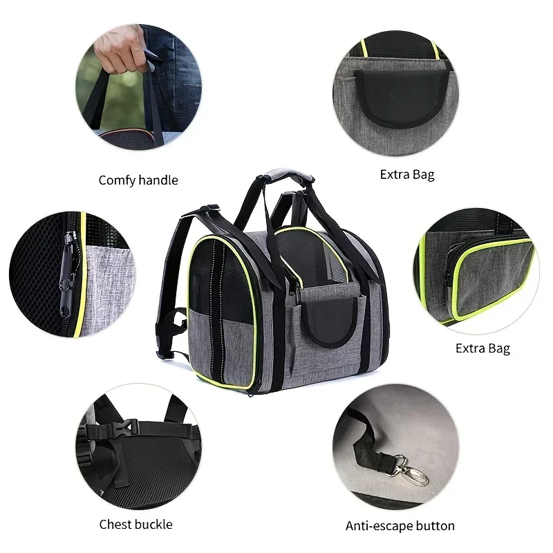 Pet Backpack Foldable Outdoor Travel Handbag 3-in-1 Dog Cat Multifunctional Portable Carry-on Backpack Double Expansion