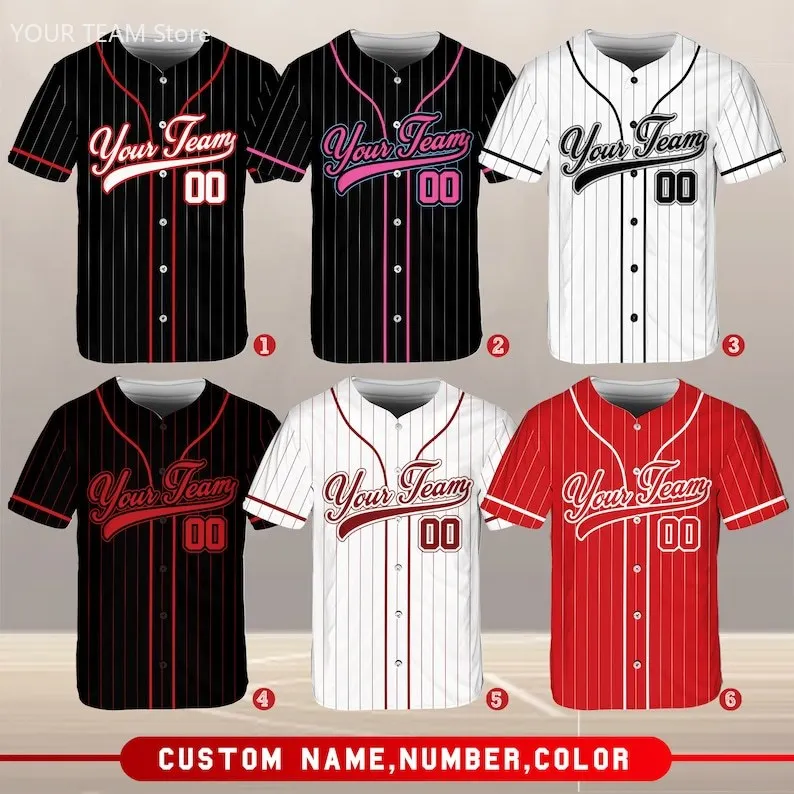Custom Team Name Number Pinstripe Baseball Jersey  Stripe Color Uniform for Baseball Fans Jersey Design Sports Apparel