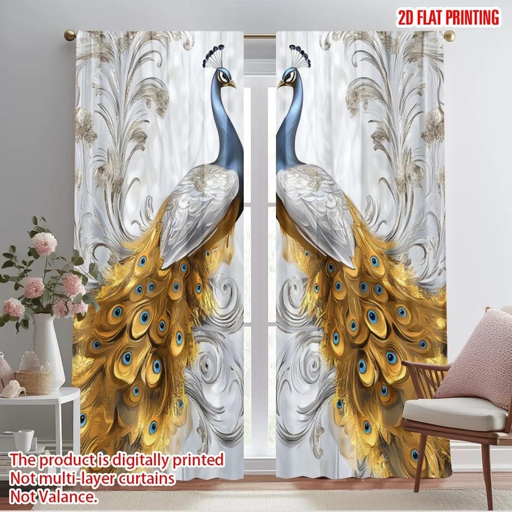 2pcs,2D plane printing Curtain Popular Peacock Mirror Durable 100% Polyester Fabric (without rod) Gifts Use for Bedroom Living