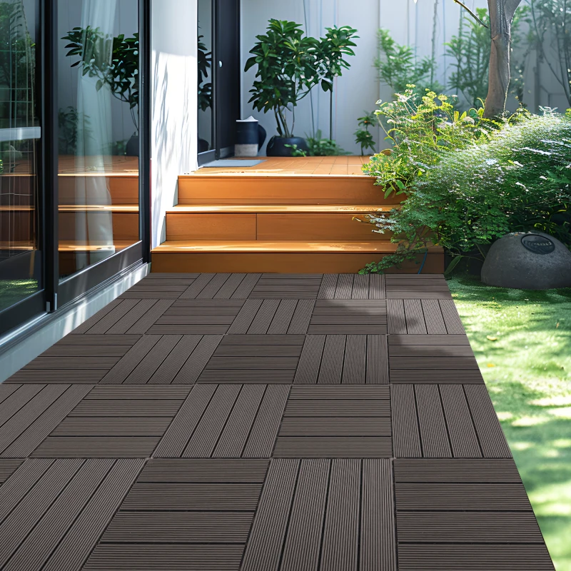 

9 PCS Heavy-Duty & Recyclable Wood-Plastic Interlocking Deck Tiles 11.8" X 11.8"- Waterproof Outdoor And Indoor Flooring