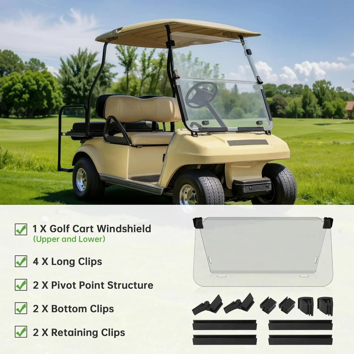 Golf Cart HD Windshield for Club Car DS,HD Shatterproof & Foldable Windproof Windshield (Integrated, Tinted)Factory Direct Sales
