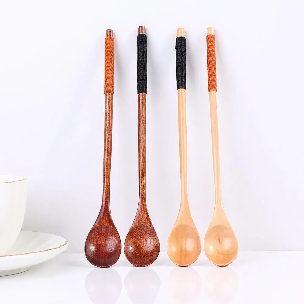 Chinese Style Dessert Kitchen Tableware Long Handle Flatware Spoons Soup Spoon Coffee Spoon Wooden Spoon