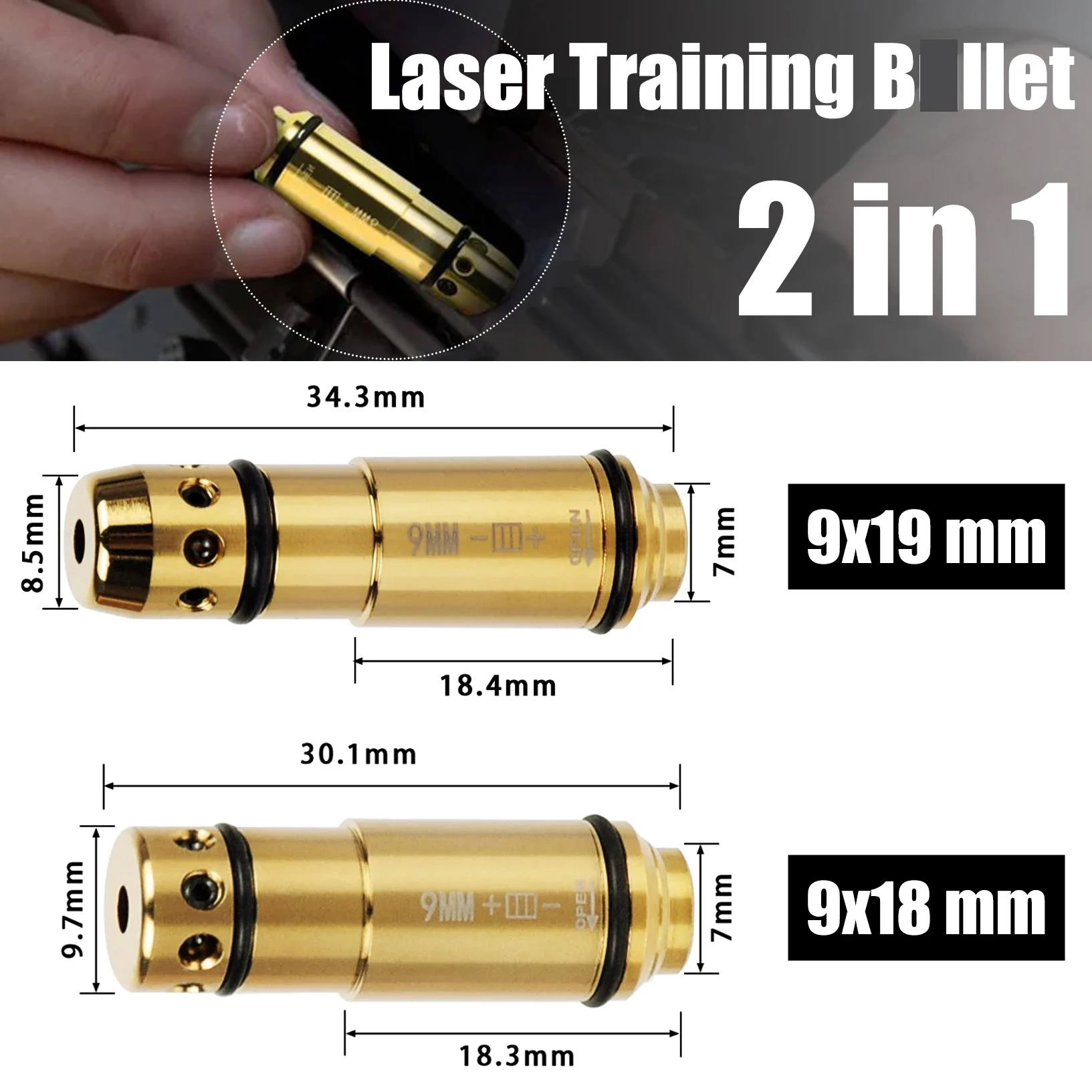 

9x19mm Laser Training B*llet Laser Bore Sight 2 in 1 Dual-Purpose 9x18mm Boresighter C*librator for Training Zeroing Accessories