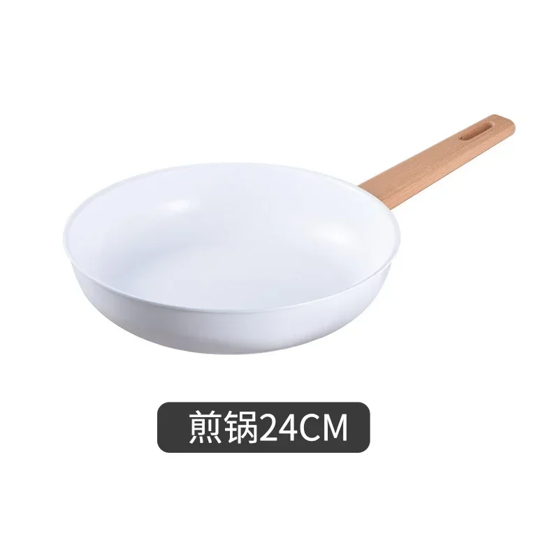Double-sided Ceramic Non-stick Pot Japanese Style White Wood Grain Soup Three Frying Pan Combination Non Stick Cooking