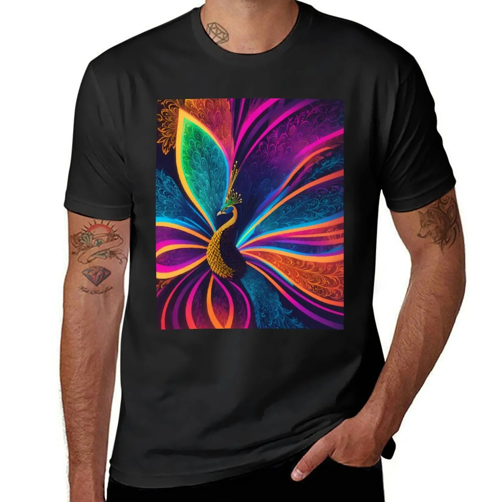 Radiant Plumage: Peacock in a Spectrum of Splendor T-Shirt customs vintage graphics tees mens clothes