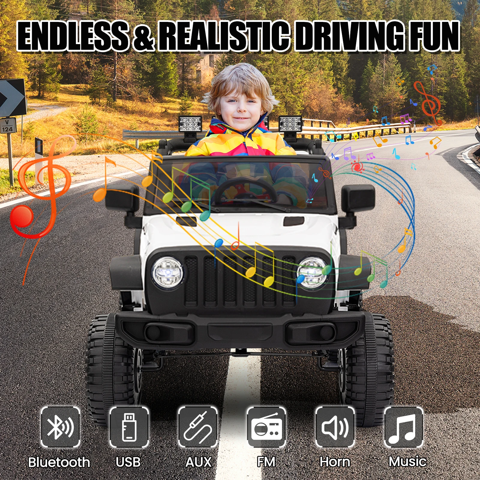 Ride on Truck Car 12V Kids Electric Vehicles with Remote Control, 2 Speeds, Spring Suspension, LED Headlight, Bluetooth, Music