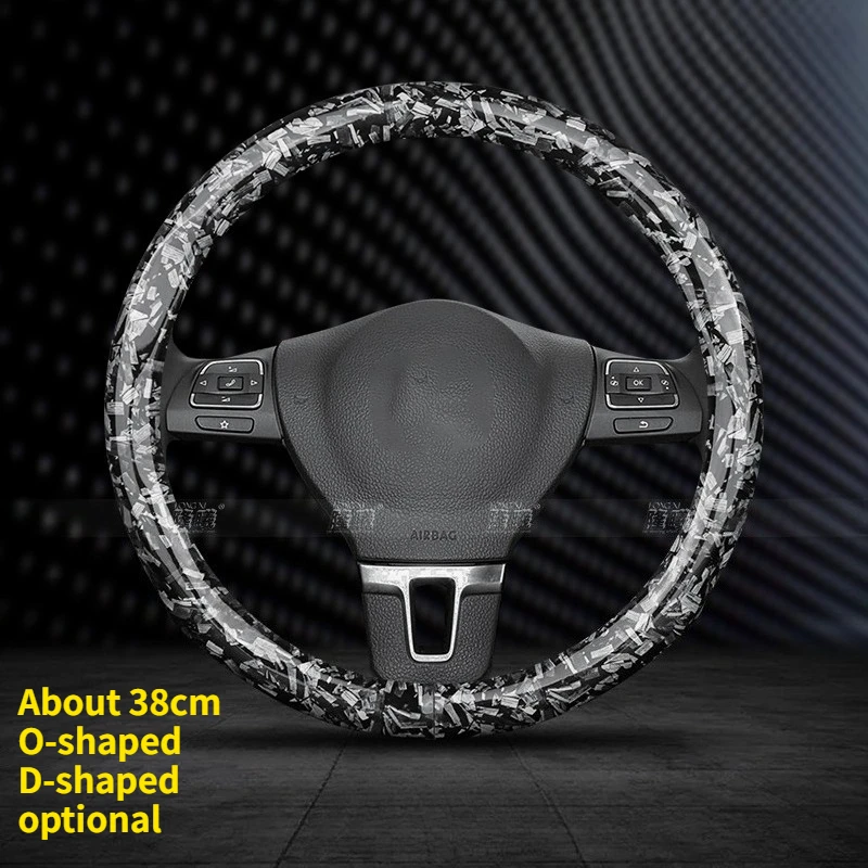 O/D Type Car Steering Wheel Cover Washable Flower Carbon Fiber Texture Auto Accessories for 37-38cm Steering Wheels