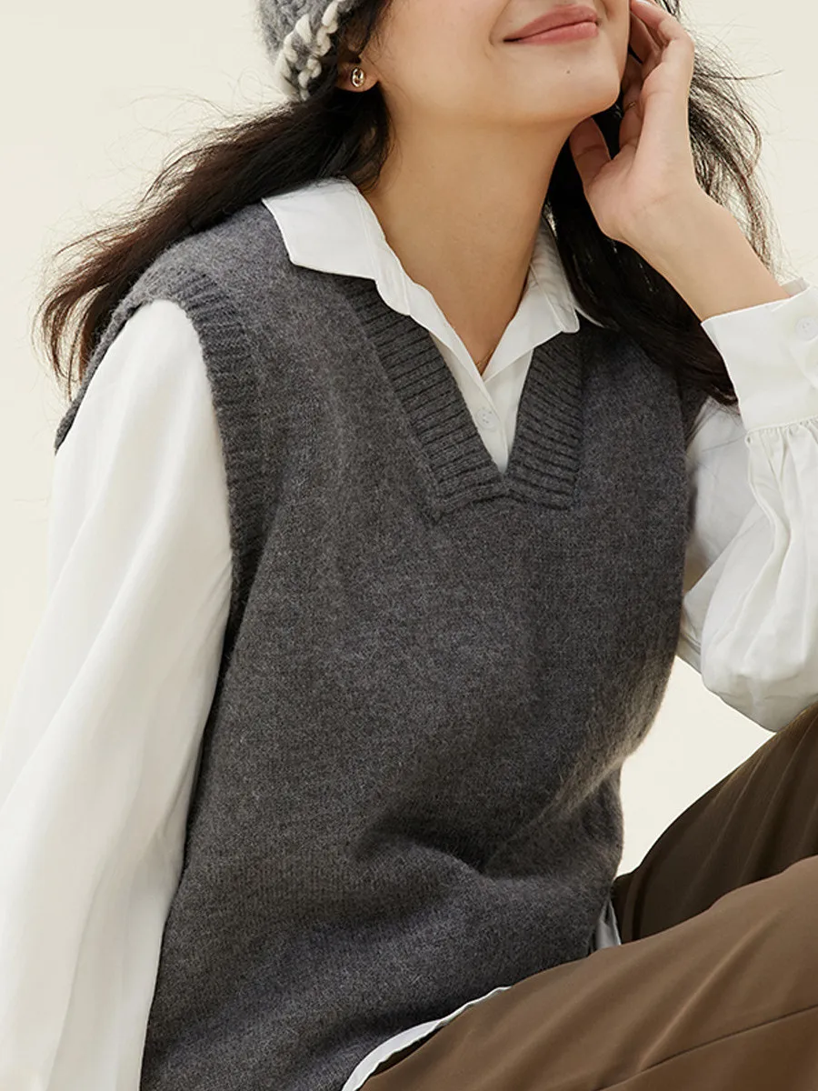 One More V-Ne gebreide trui oulder Open werkkleding Vest Gelaagde bovenkleding Comfortabele losse pasvorm voor dames Matig zacht