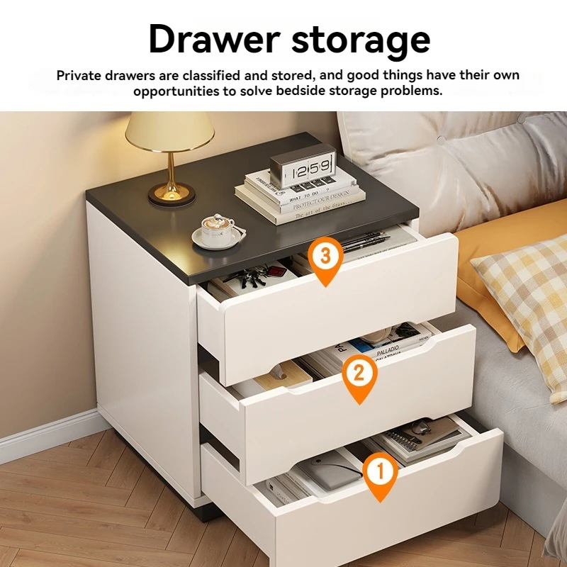 خزانة بجانب السرير لغرفة النوم، خزانة بأدراج متعددة الوظائف، رف تخزين بسيط متعدد الطبقات، خزانة بجانب السرير