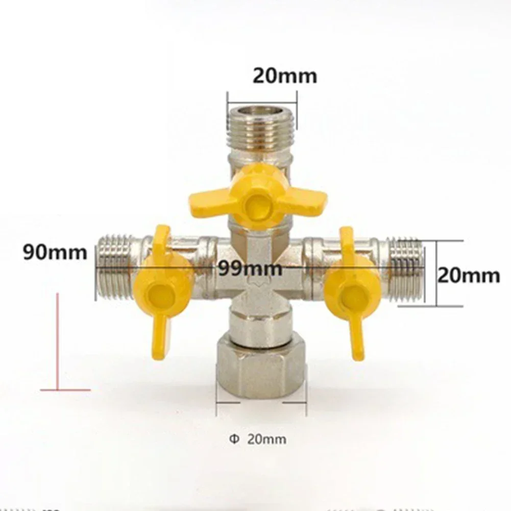 1pcs With Metal Handles Gas Valve Connector Valve Solid Brass 1/2Inch 3-way Adapter Distributor For 2 Or 3 Connections