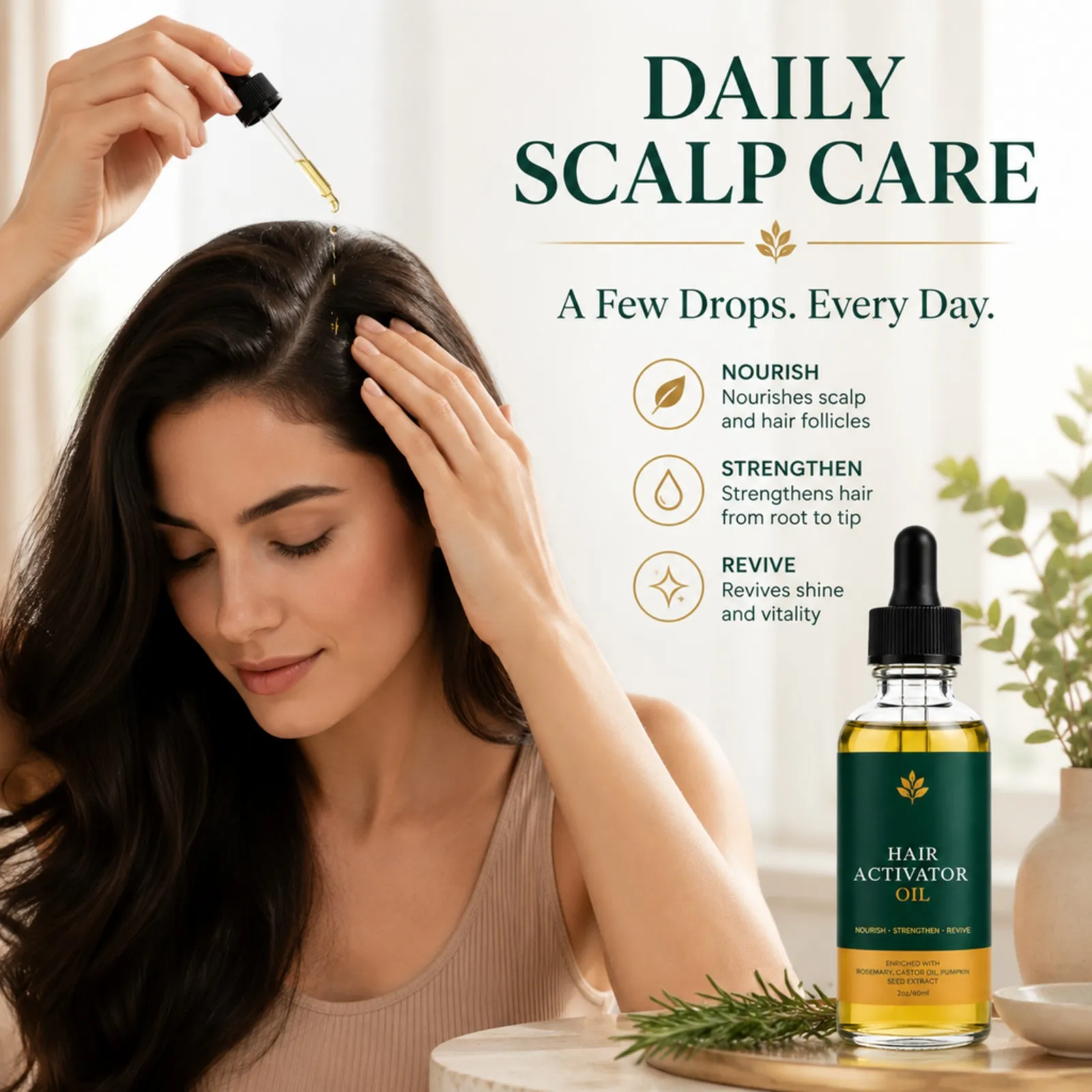 Rosemary Castor Pumpkin Seed Hair Oil For Dry Damaged HairNourish Roots Soothe Scalp Boost Visible Volume Shine Daily Care 60ml