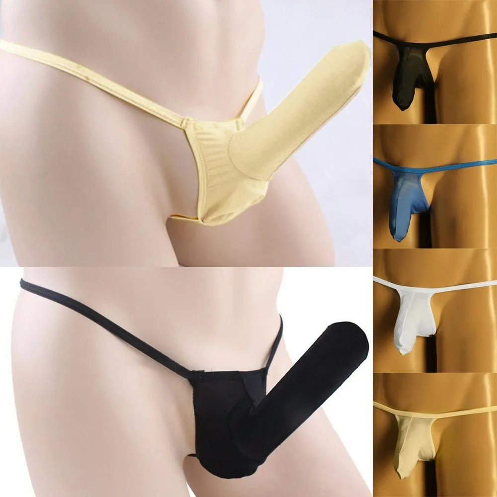 Men's Sexy Thong Underwear Long Sheath G-String Jockstrap Solid Briefs Bikini Low Waist Panties T-Back Underpants Lingerie