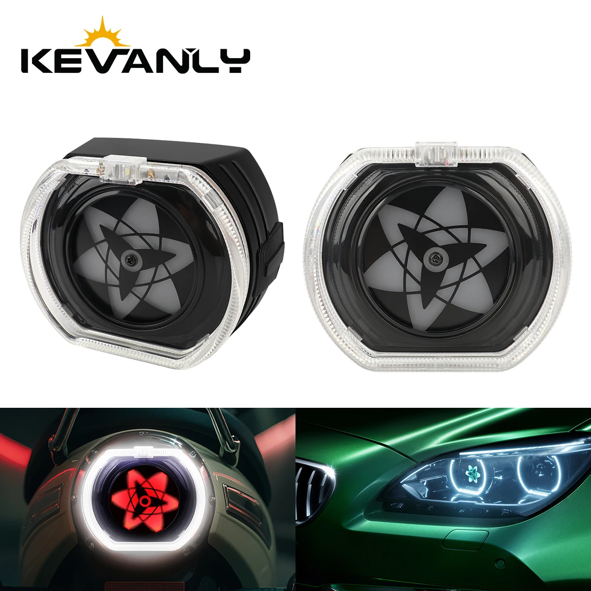 

KEVANLY 2 шт. светодиодный RGB 3-дюймовый светильник с управлением через приложение «ангельские глазки» с динамическим узором, декоративный светильник 12-24 В, украшение для фар и задних фонарей
