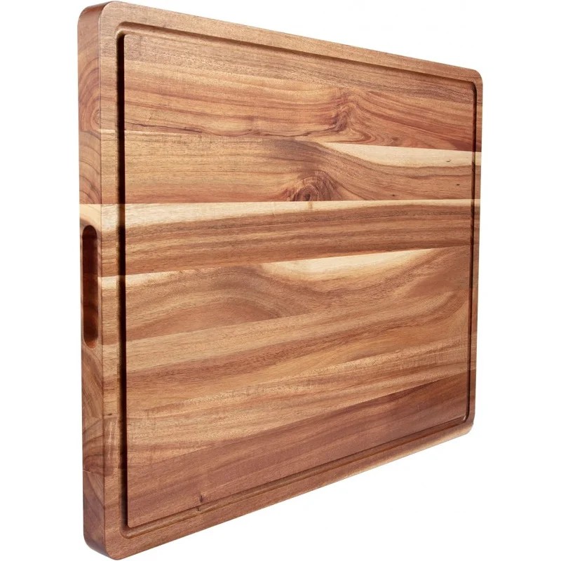 Large Acacia Wood Cutting Boards for Kitchen, 24 x 18 Inch Extra Large Wooden Cutting Board with Juice Groove, Reversible Butche