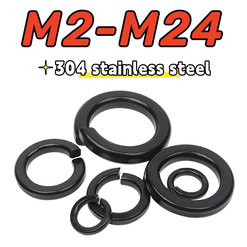 3-500pcs M1.6 M2 M2.5 M3 M4 M5 M6 M8 M10 M12-24 Black 304 Stainless Steel Spring Washer Split Lock Elastic Gasket