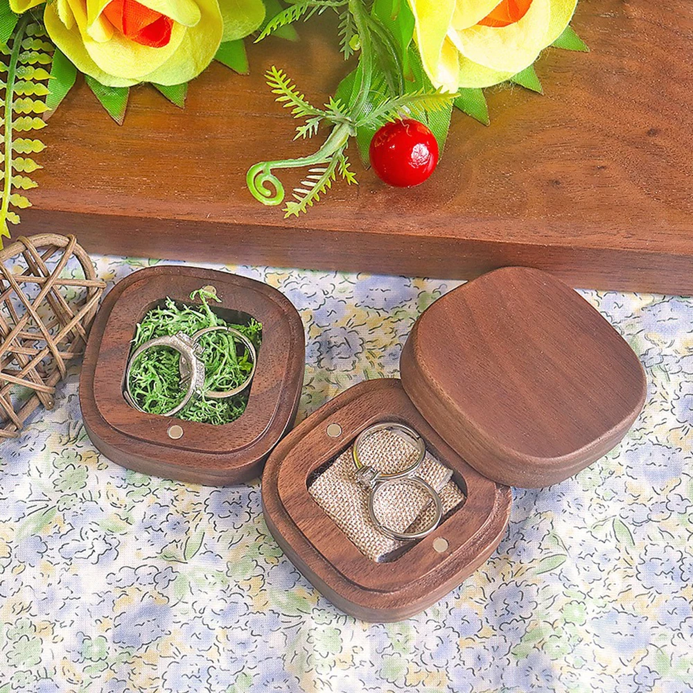 

Magnetic Attraction Exquisite Proposal Ring Box Woman Travel Portable Jewelry Box Solid Wood Banquet Retro Gift Packaging Box
