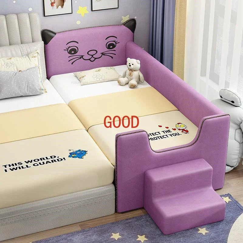 Solid Wood Soft Children's Beds Widened Bed for Kids with Guardrails Simple Household Single Bedside Beds Children's Furniture