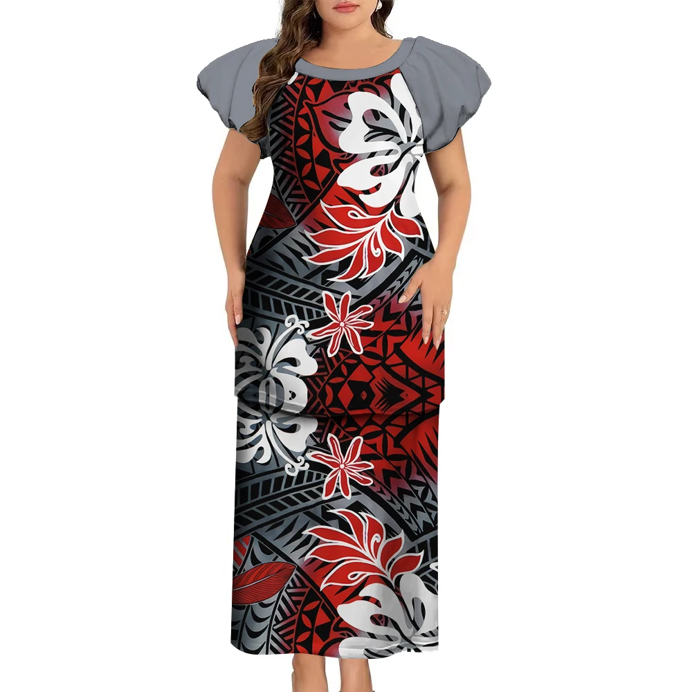 Casual Loose Crewneck Ladies Puletasi Dress Samoa Fiji Islands Art Print Custom Polynesian Tribal Ethnic Ladies Fashion Dress