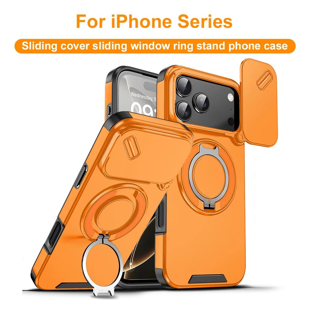 Rüstung stoßfest magnetische Ring Ständer Halter Telefon Fall für iPhone 17 Pro Max 16 15 11 13 14 Plus 12 Kamera Flip Schutz Abdeckung