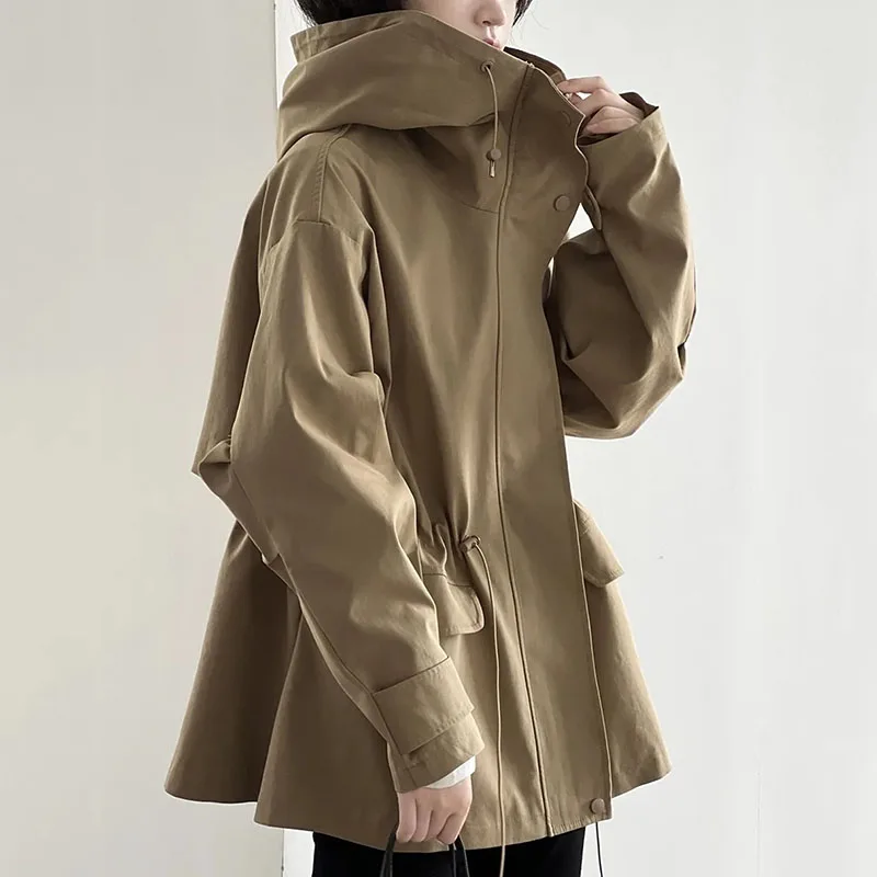 

Fashion Spring Autumn 2025New Hooded Jacket Women Fashion Korean Loose Retro Windbreaker Coat Female Casual Outerwear Ladies Top