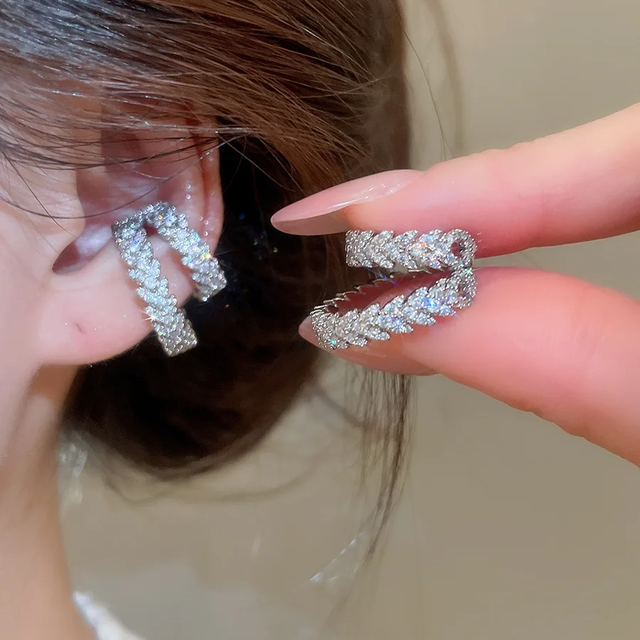 Fashion Inlay Zircon Foliage Ear Cuff Without Piercing Ear Clip Earrings Non-Piercing Fake Cartilage Earrings For Women Jewelry